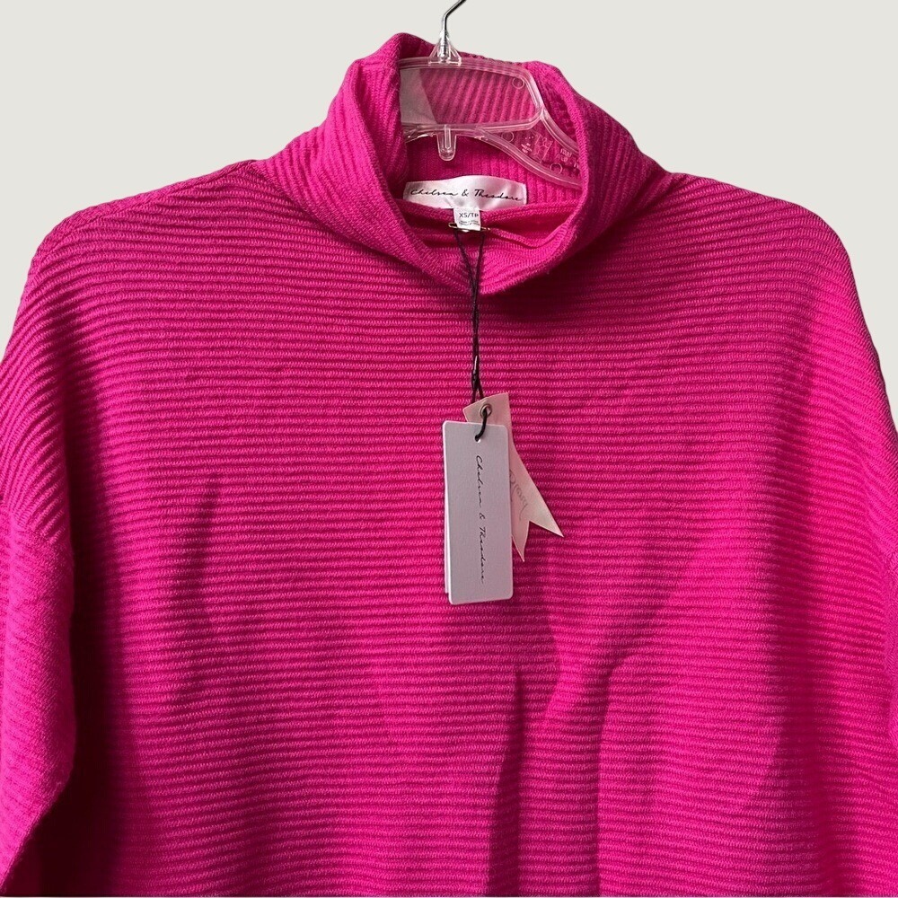 Chelsea & Theodore NWT Ribbed Cowl Neck Sweater XS Hot Pink Oversized Cozy